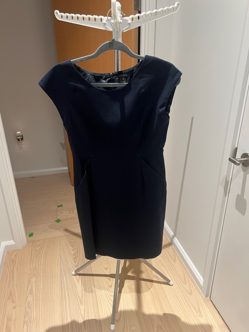 Classic Navy Cap-Sleeve Sheath Dress